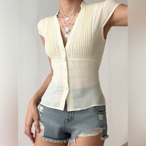 Button Up Cap Sleeve Shirt